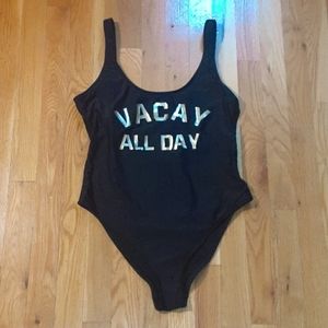 Black One Piece Swim Suit. Size Large